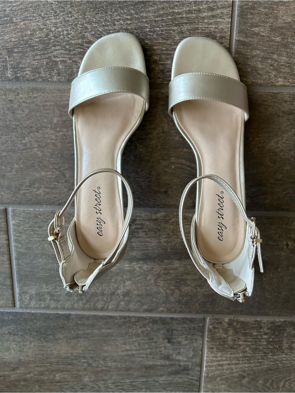 Easy Street Champagne Gold Kitten Heel Sandals
